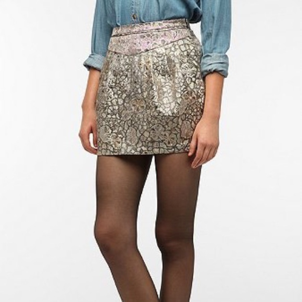 Urban Outfitters Kimchi Blue Metallic Jacquard Mini Skirt, Size 6